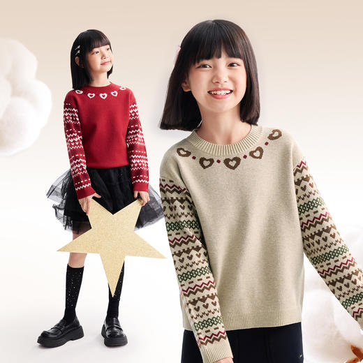 女童圆领长袖针织衫冬季新款安奈儿童装EG544664 商品图2