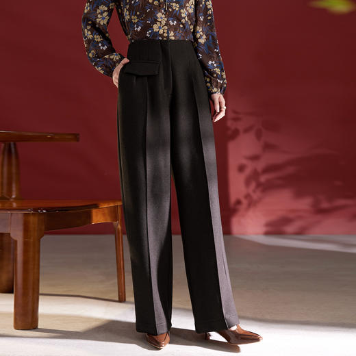 QS秋冬垂感气质长裤秋季新款羊毛混纺阔腿休闲裤女1729 商品图1