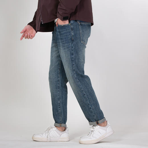 DRONKOO 2025 正常腰前左袋后右袋绣双色线绿色细节中厚牛仔长裤 商品图2