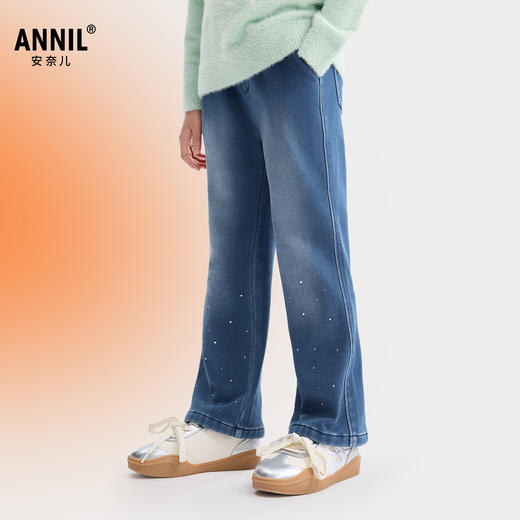 女童全腰牛仔夹裤厚裤子冬季新款安奈儿童装EG546599 商品图1