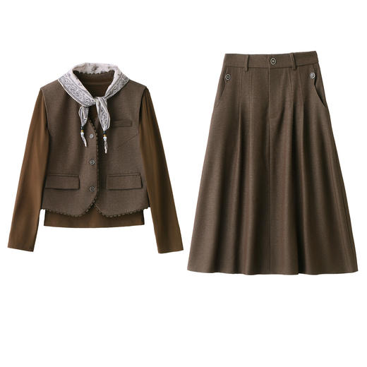 HR YBX8607法式轻熟风气质马甲套装裙洋气时髦半身裙三件套 商品图4