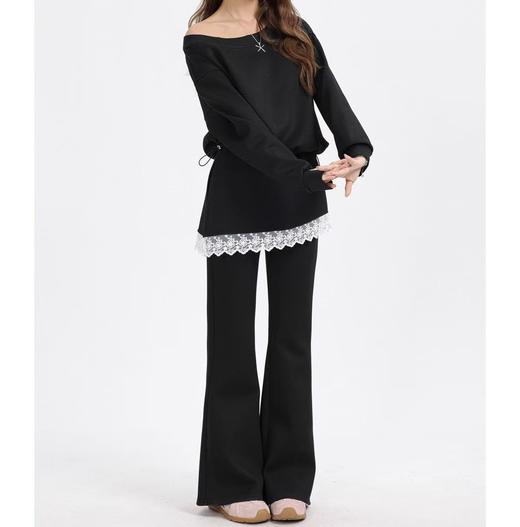 11.11直降到底！！【秋上新】（套装）25003黑色上衣➕蕾丝微喇裤两件套-喜出 商品图3