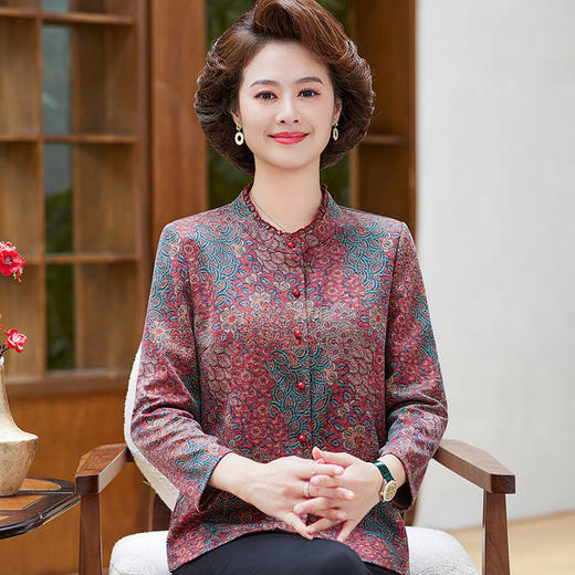 洋气款衬衫妈妈装 长袖秋款衬衫中老年女装妈妈装上衣宽松丝缎 商品图0