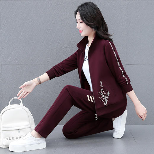春秋休闲运动套装，中老年妈妈刺绣开衫三件套TR-SL71130 商品图0