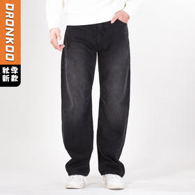 DRONKOO 2025 半松紧腰膝盖内侧双褶位中厚牛仔长裤