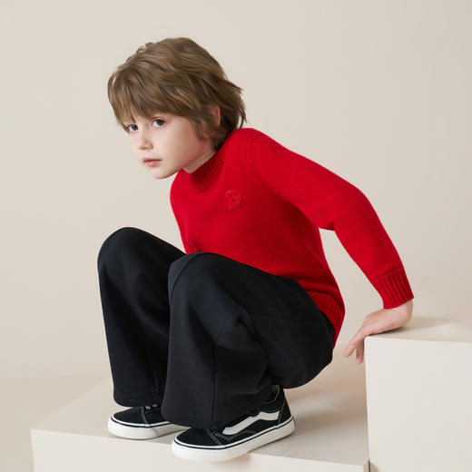 mettekids儿童100%羊绒衫2025秋冬男童中国红新年毛衣女童针织衫 商品图2