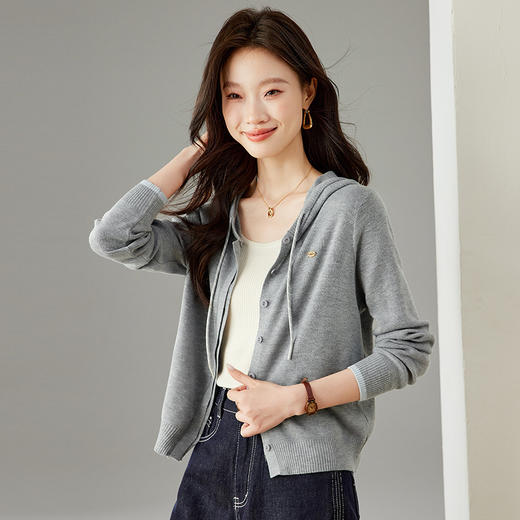 SC6-5811 2025秋季新款韩版连帽针织开衫女休闲外套薄款卫衣单排扣百搭上衣 商品图2