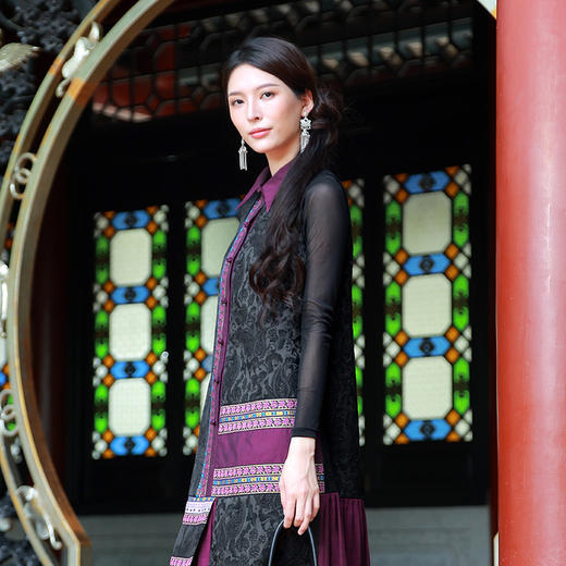 【杨丽萍旗袍改良款】暗香盈秀拼接连衣裙 | 紫色优雅端庄 |现货加急发 商品图1