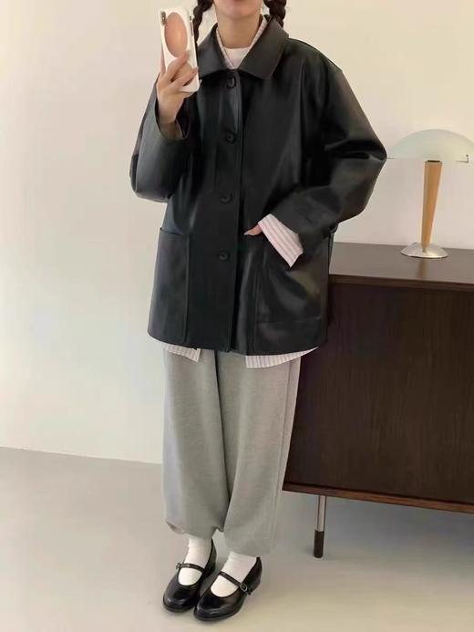 冰点价！仅限11.11！退货勿拍深圳南油高货！！大牌同款2897 50%pu➕50%黏胶慵懒风复古翻领单排扣秋季皮衣外套-喜出 商品图10