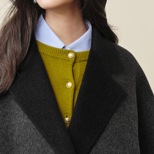 【严选】诗凡黎西装领宽松廓形大衣2025秋冬新款绵羊毛显瘦通勤双面呢外套7G9370211 商品图3