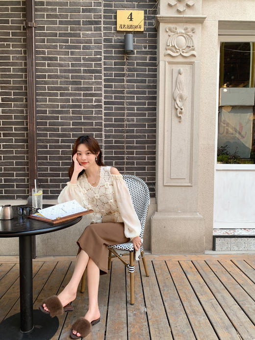 XS 金蘑菇菇 少女的信笺/温柔甜美复古艺术感钩花拼接设计感毛衣 商品图6