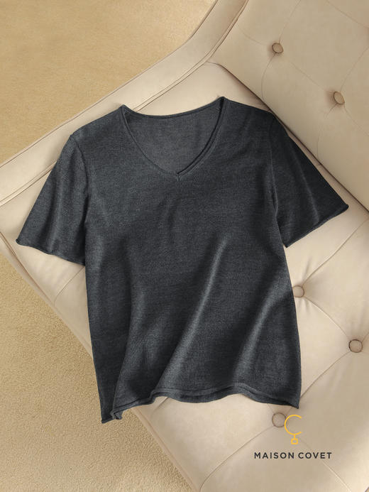 MAISON COVET丝羊绒v领短袖上衣 商品图3