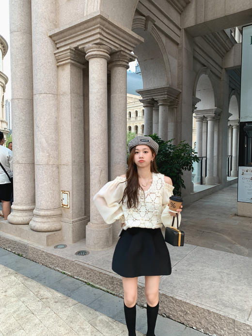 XS 金蘑菇菇 少女的信笺/温柔甜美复古艺术感钩花拼接设计感毛衣 商品图0