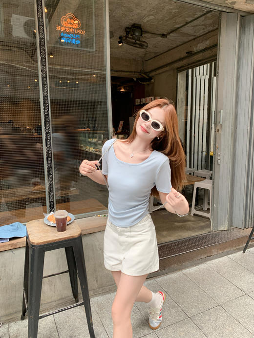 <曾小咸推荐> 现货秒杀！微信超特价！3色褶皱正肩短袖T 日常89.99 立减40 秒杀49.99！ 商品图14