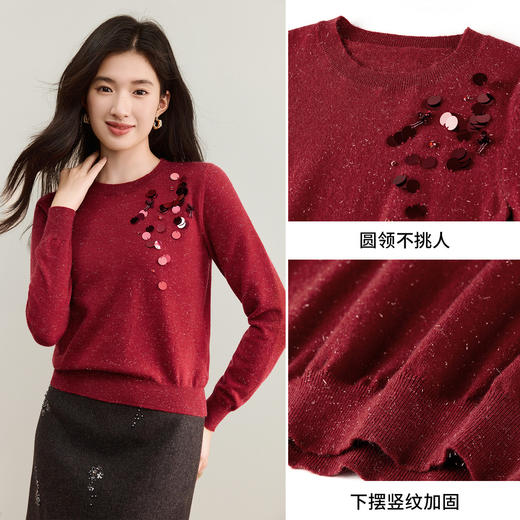 【内购】【簇状亮片花卉】设计感圆领弹力银丝珊瑚绒长袖针织衫-W53HE3793 商品图3