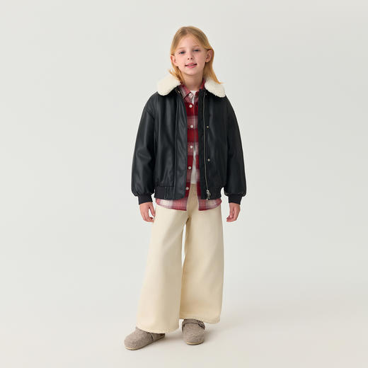 马克珍妮女童温暖奥利绒花边腰阔腿裤2025年秋冬新款551390 商品图1