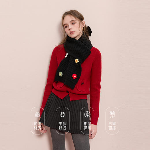 【绵羊毛】三彩2025新款彩色立体花朵保暖围巾围脖甜酷复古氛围感 商品图3