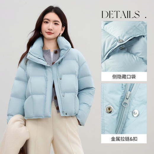 【内购】【90%白鸭绒】防风立领O型藏肉不显臃肿落肩袖金属纽扣短款羽绒-W54YC1884 商品图2