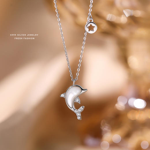 【白贝海豚】S999纯银微镶锆石项链【YXS-A2666】 商品图1
