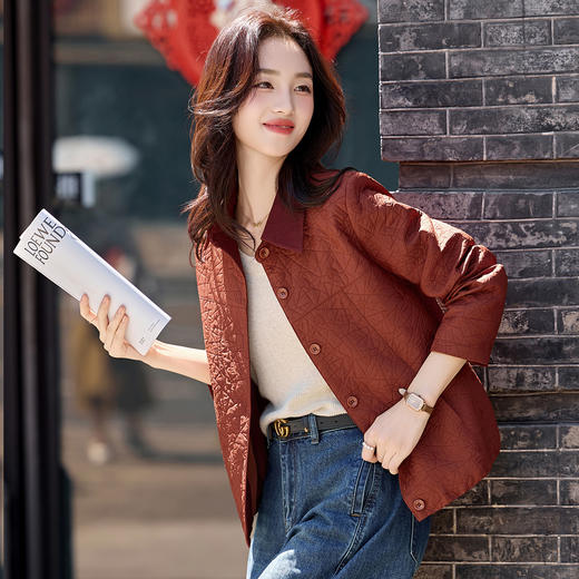 QYMZYF2506新中式国风立领盘扣短外套女2025春秋新款水墨印花百搭气质上衣潮 商品图1