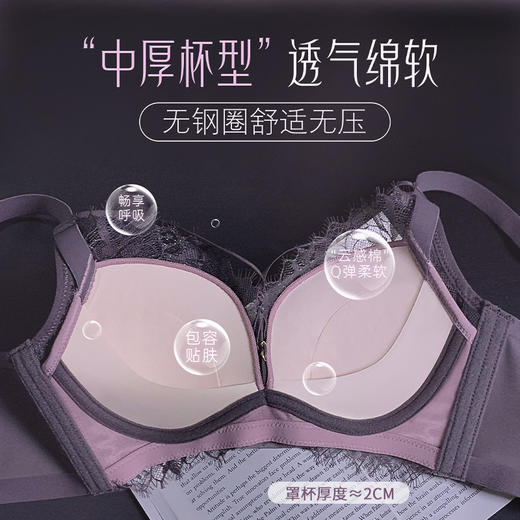 蕾丝聚拢中厚杯无钢圈，调整型可拆卸美胸带文胸XY-3338 商品图2