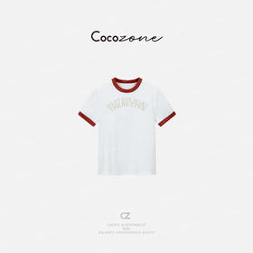 COCO ZONE刘一一【亚麻棉】撞色拼接印花局限短袖T恤ACD2A0446