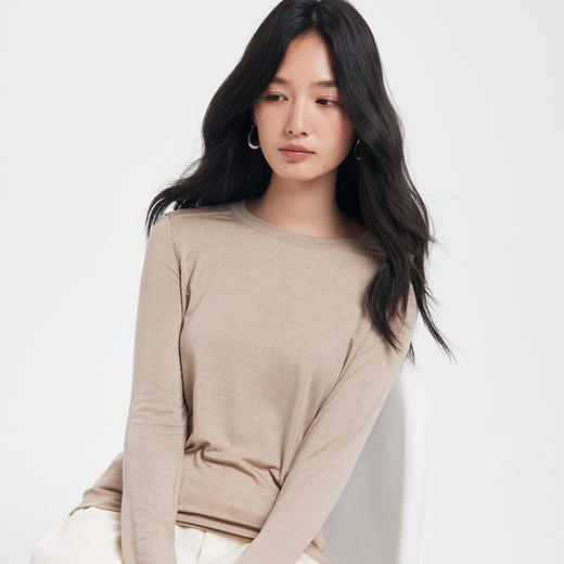 【2025秋冬新品】天丝醋酸羊毛・云感打底衫 圆领修身莱赛尔针织衫纯色条纹长袖上衣 商品图0