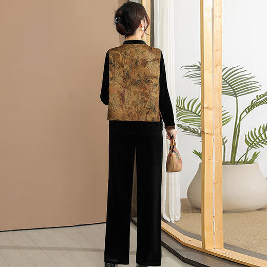 QYM CS25C60-Y三件套马甲套装妈妈装中式金丝绒中式套装 商品图2