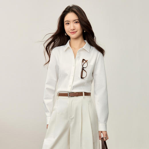 【内购】【三色可选】气质通勤翻领单排扣专机线超弹针织长袖衬衫-153C80282 商品图1