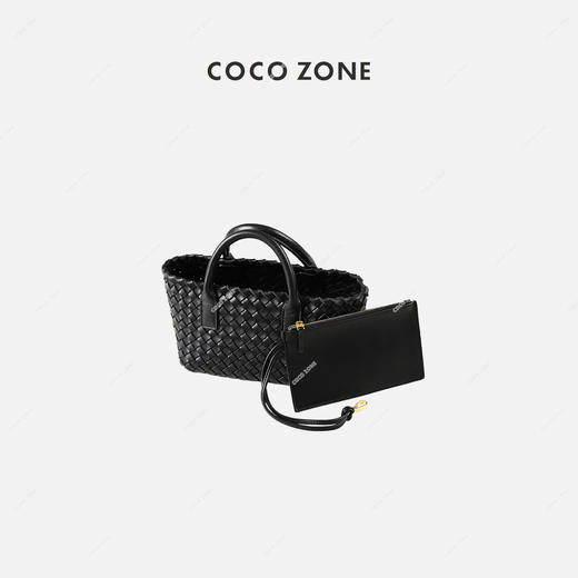 刘一一&COCOZONE高级感编织大容量黑色手提包包真皮腋下23C18087 商品图1