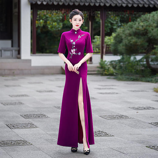 走秀旗袍2025新款年轻款高端气质长款鱼尾舞台演出服t台模特礼服 商品图2