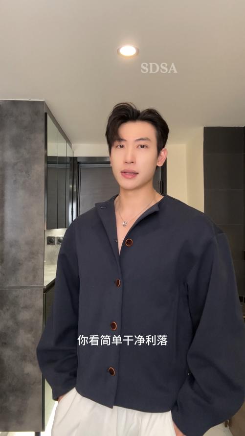 SDSA男士秋冬新款痞帅男装潮牌纯色短款无领廓形夹克外套时尚百搭 商品图0