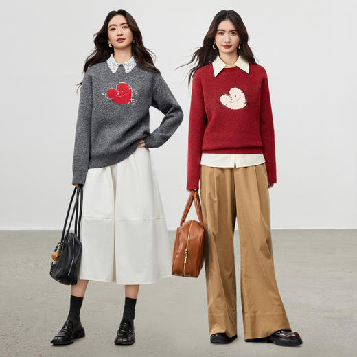 【内购】【爱心笑脸图案】通勤聚会圆领落肩宽松显瘦厚含绵羊毛保暖毛衣-W54EE3515 商品图2