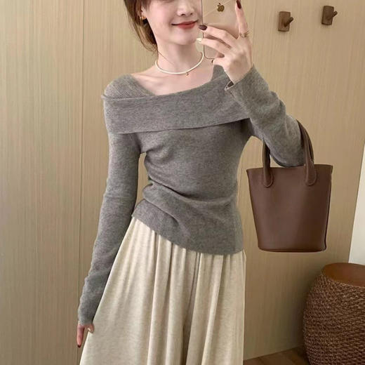 【一字肩假两件淑女上衣】秋冬新款 甜美气质韩版百搭修身显瘦针织衫 商品图6
