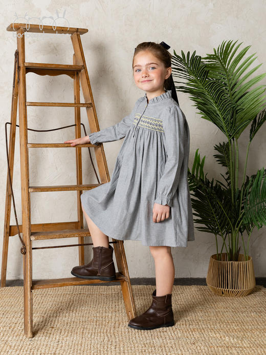 秋日浅灰缩褶连衣裙 商品图2