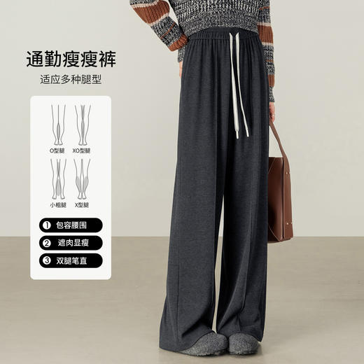 【内购】简约休闲通勤松紧腰撞色抽绳遮肉显瘦宽松阔腿长裤-153KD3971 商品图2