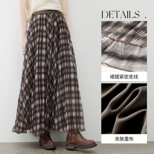 【内购】【三层面料不走光】复古英伦风弹力高腰轻盈飘逸格纹网纱裙半身裙-W53QL4234 商品图3