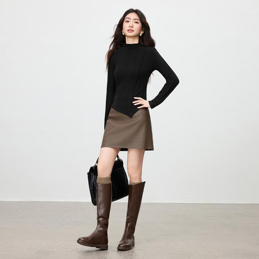 【内购】【通搭三季】通勤艺术分割半高领不规则下摆保暖厚磨毛针织T恤-153TA3401 商品图2