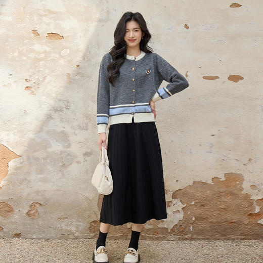 奢姿大码女装2025秋季时尚竖纹针织半身裙胖妹妹气质优雅显瘦裙子9853469906 商品图4