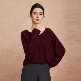 QG643斯尔丽2025新款含山羊绒V领柔软舒适女士纯色软糯高级针织衫上衣