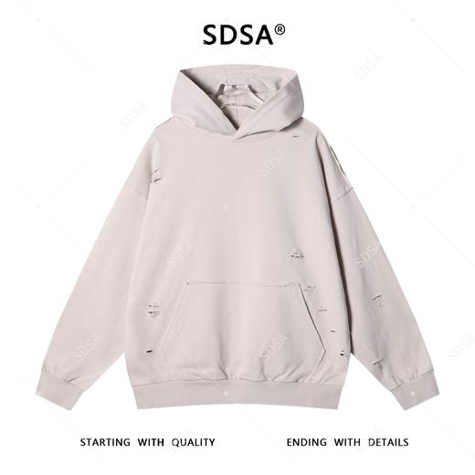 SDSA男士秋冬新款痞帅男装韩版纯色裁剪破洞连帽卫衣时尚情侣上衣 商品图1