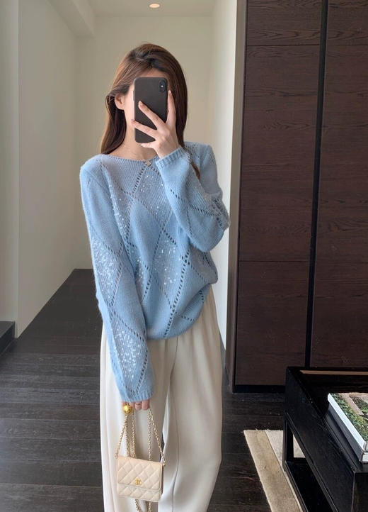 波光粼粼感镂空亮片浣熊羊毛衫 商品图2