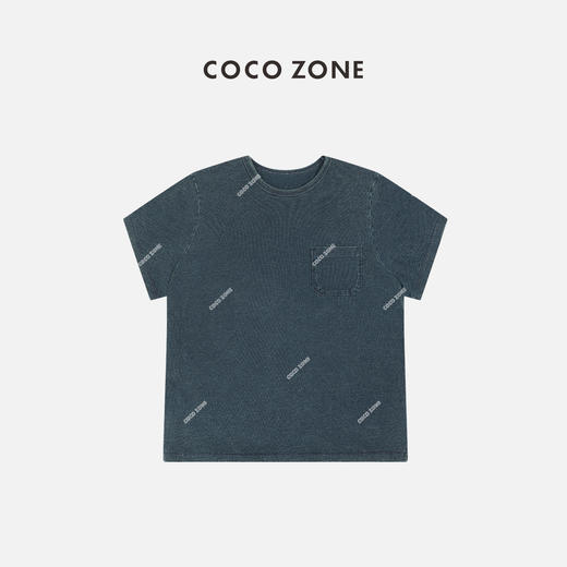 COCO ZONE 圆领简约口袋上衣纯色做旧百搭短袖T恤24C10042 商品图0