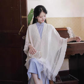 MYJ 针织大披针织披肩搭配旗袍外搭流苏古风仙气新中式开衫