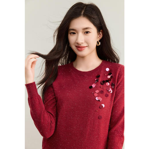 【内购】【簇状亮片花卉】设计感圆领弹力银丝珊瑚绒长袖针织衫-W53HE3793 商品图1