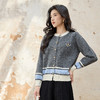 奢姿大码女装2025秋季时尚条纹装饰圆领针织开衫胖妹妹气质简约款9553394228 商品缩略图1