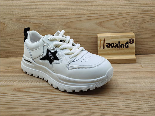 2024豪行春季新款正品真皮小白鞋时尚舒适圆头系带女单鞋24127201 商品图2