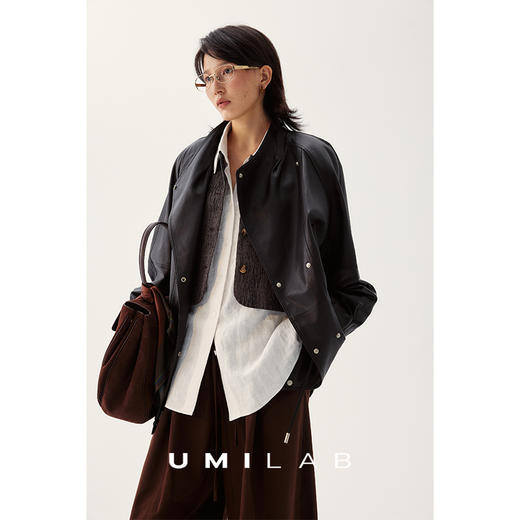 UMILAB｜寂境*高奢质感 100%无涂层羊皮重工可收腰中长皮衣BC970W 商品图0