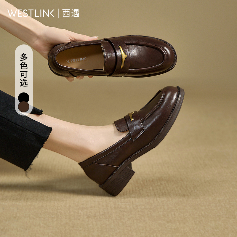 【限时秒杀】西遇厚底乐福鞋女新款秋季学院英伦海鸥超软单鞋一脚蹬小皮鞋V0057164