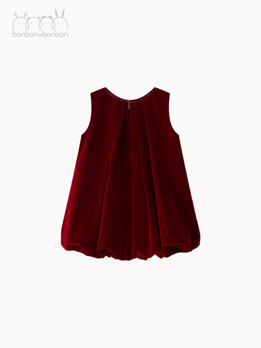 波尔多红丝绒花苞裙 商品图1